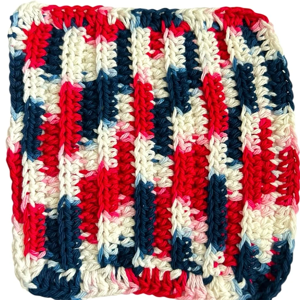 Hand Crafted Colorful Americana 100% Cotton All Purpose Dish or Wash Cloths